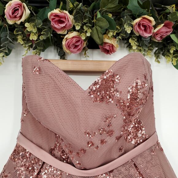 Alyce Paris Strapless Sequined Dress in Rosewood Size 10 - Picture 3 of 14